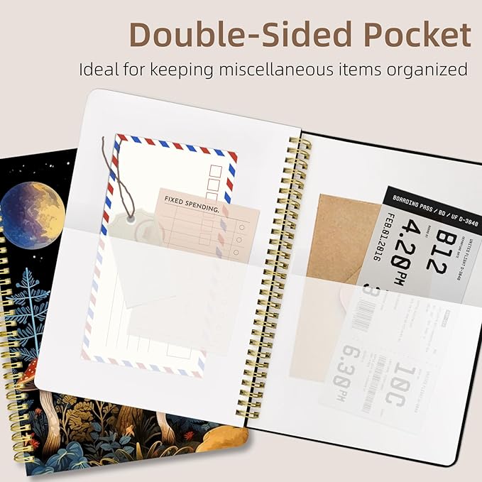 Cute Spiral Notebook journal B5 Aesthetic Pretty Design for Women Girls Kawaii with Pocket, 10 x 7.2 inch, Lined, Moon Mushroom