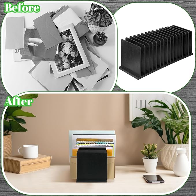 Desk Mail Organizer Wood File Holders 15 Slots Desk Organizer Countertop Letter Sorter Desktop Mail Paper Holder Folder Filing Cell Phone Document Storage Tray(Black)