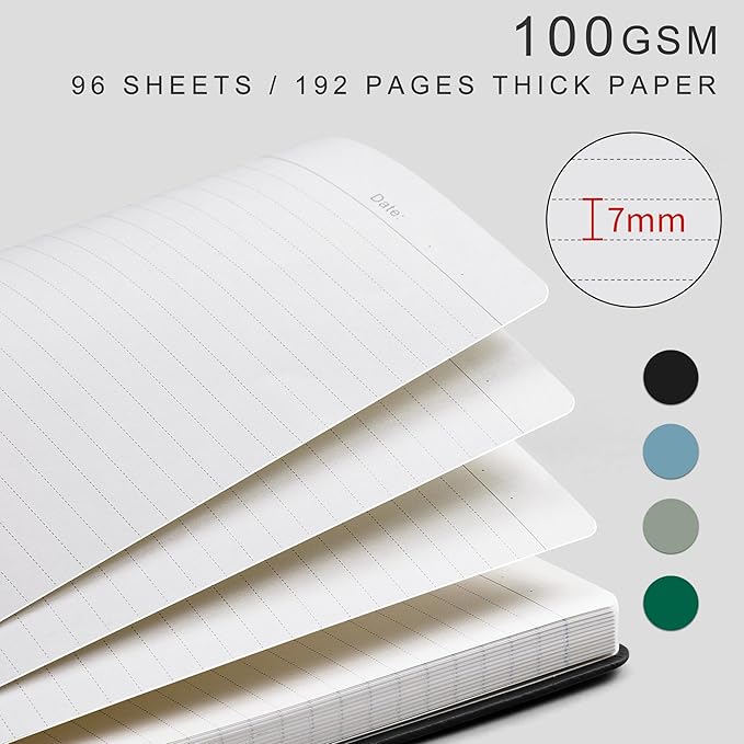 EMSHOI Hardcover Leather Lined Journal - 8.5" x 11" College Ruled Notebook for Women & Men, 192 Pages, 100 GSM Thick Paper, Sticky Notes - Professional A4 Writing Journal for Work, Office, Black