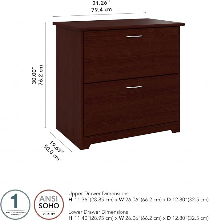 Bush Furniture Cabot 2 Drawer Lateral File Cabinet in Harvest Cherry, Home Office Chest for Letter, Legal, and A4-size Document Storage