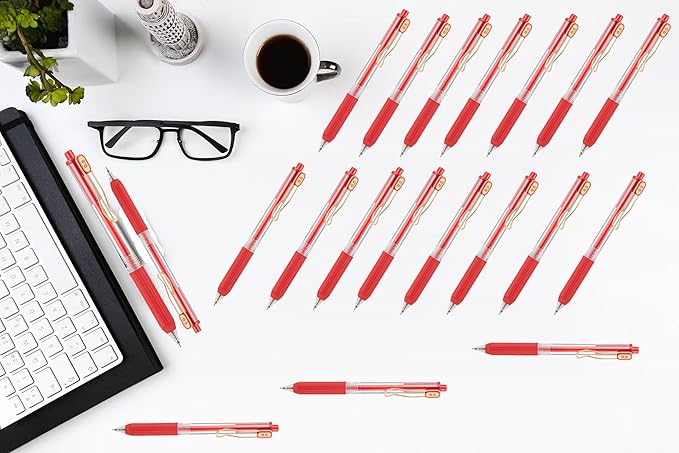 Aozora 20 Pack Red Gel Pens Fine Point Smooth Writing Pens Retractable Red Ink Pen with Soft Grip 0.5mm Quick Dry Office School Supplies Gold Clip