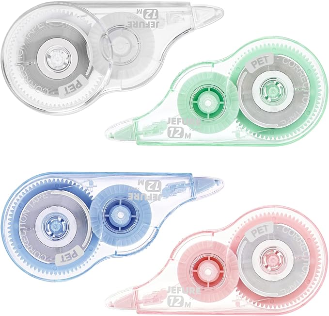 4 Pcs Colorful Core Correction Tape, 39.37 Ft White Wrong Out Tear-Resistant Bulk, Instant Corrections Easy to Use Applicator for School, Office, Note Taking, Journal (Tape Width 0.2 in)