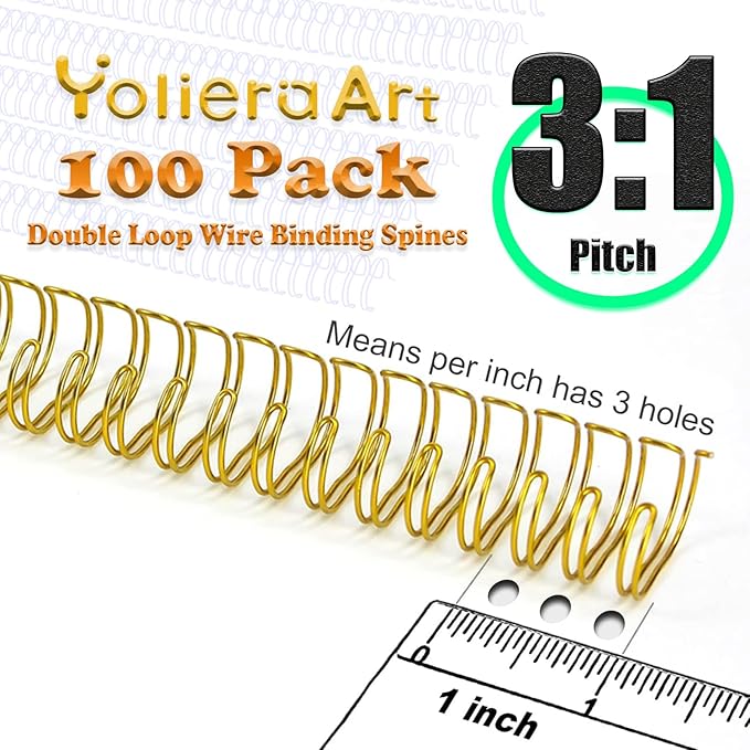 3 to 1 Pitch Twin Loop Wire Binding Spines, 3/8 Inch Book Binder Combs, 100 Pack Spiral Binding Coils for Booking Binder Machine, Students and Coworkers (60 Sheet Capacity, White)