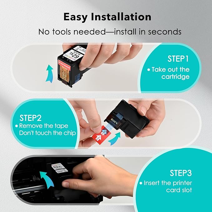EcoVictor Remanufactured 62XL Ink Cartridges (2 Black) Compatible for HP Ink 62 62XL HP62 for Envy 5540 5542 5545 5640 5642 5660 5665 7640 7645 OfficeJet 5740 5742 5745 8000 8040 200 250 Printer 62 XL