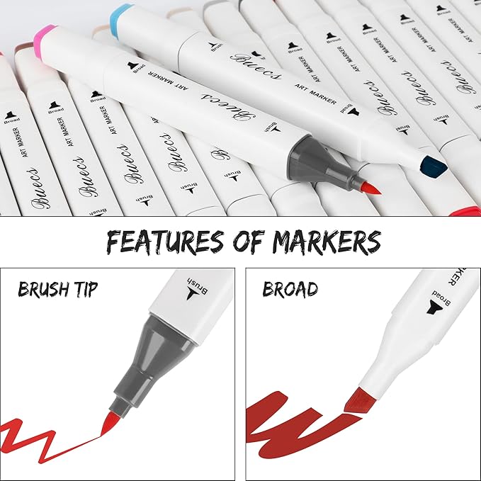 Alcohol Markers Brush Tip: Double Tipped Art Marker, 80 Count, suitable for Adults Artists Painting, Coloring Drawing Sketching, Multicolor