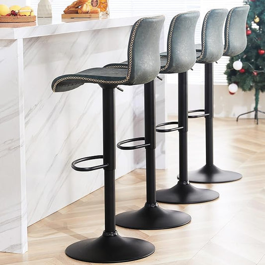 HeuGah Bar Stools Set of 4, Swivel Counter Height Barstools with Back, Adjustable Height 24" to 32", Faux Leather Bar Chairs for Kitchen Island (Deep Teal, Set of 4 (24'' to 32''))