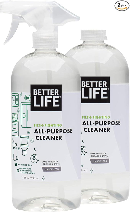 Better Life All Purpose Cleaner - Multipurpose Home and Kitchen Cleaning Spray for Glass, Countertops, Appliances, Upholstery & More - Multi-surface Spray Cleaner - 32oz (Pack of 2) Unscented