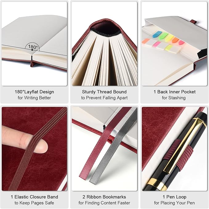 College Ruled Notebook, Large A4 Hardcover Leather Journal, 312 Numbered Pages Writing Journal, 100gsm No Bleed Paper, Lined Journal Notebook for Women Men School Office, 8.5''×11'', Burgundy