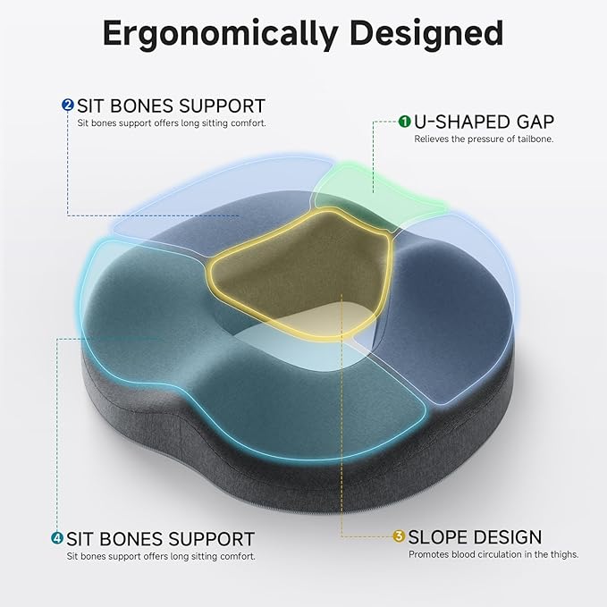 Benazcap Donut Pillow Seat Cushion Hemorrhoid Pillow for Sciatica & Tailbone Pain Relief, Memory Foam Cushion by Ergonomic for Coccyx, Sciatica, Pregnancy, Postpartum- Darkgray