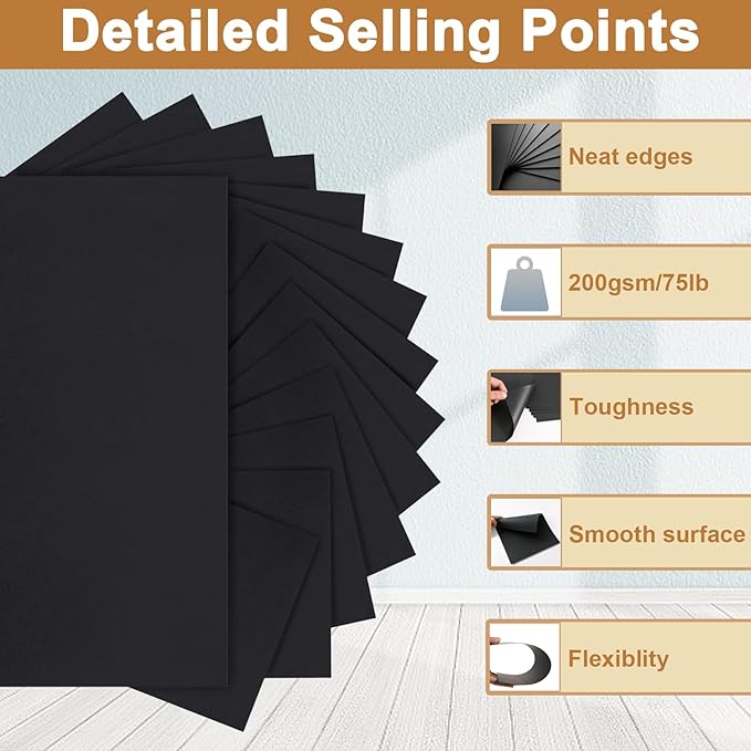 40 Sheets Black Cardstock 8.5 x 11 Printer Paper, 200gsm/75lb Heavyweight Black Card Stock for Halloween, DIY Card Making, Greeting Cards, School Crafting, Wedding Invitations