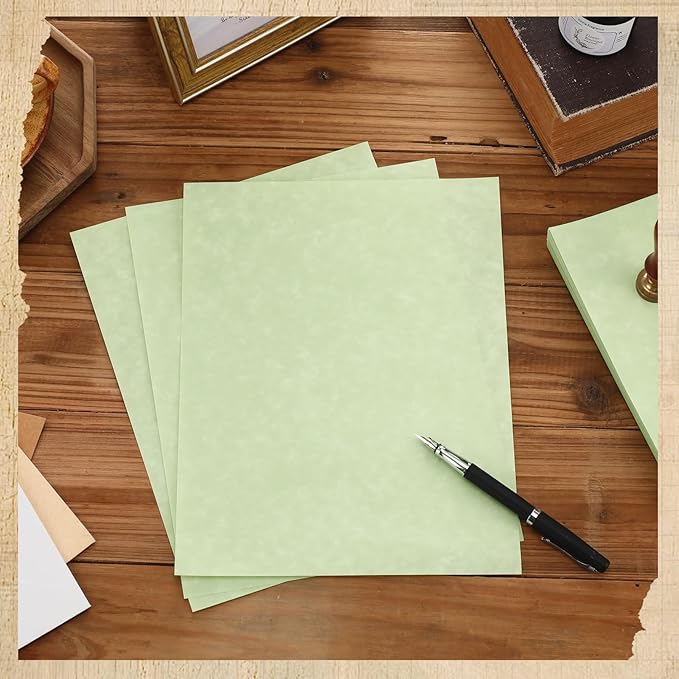 Epakh 200 Sheets Old Age Parchment Paper 8.5 x 11 Inch Standard Letter Vintage Colored Old Parchment Semblance Double Side Printing Paper (Green)