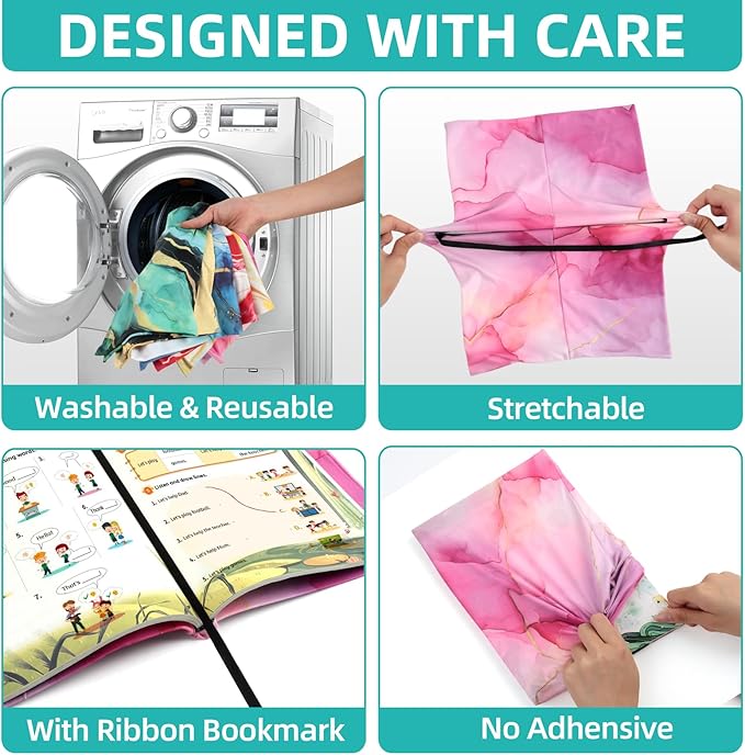 Book Covers – 9 Pack Jumbo Stretchable Book Covers, Reusable & Washable Fabric Book Sleeves for Hardcover & Paperback Textbooks up to 9 x 11 in, Marble Pattern, Back to School Supplies