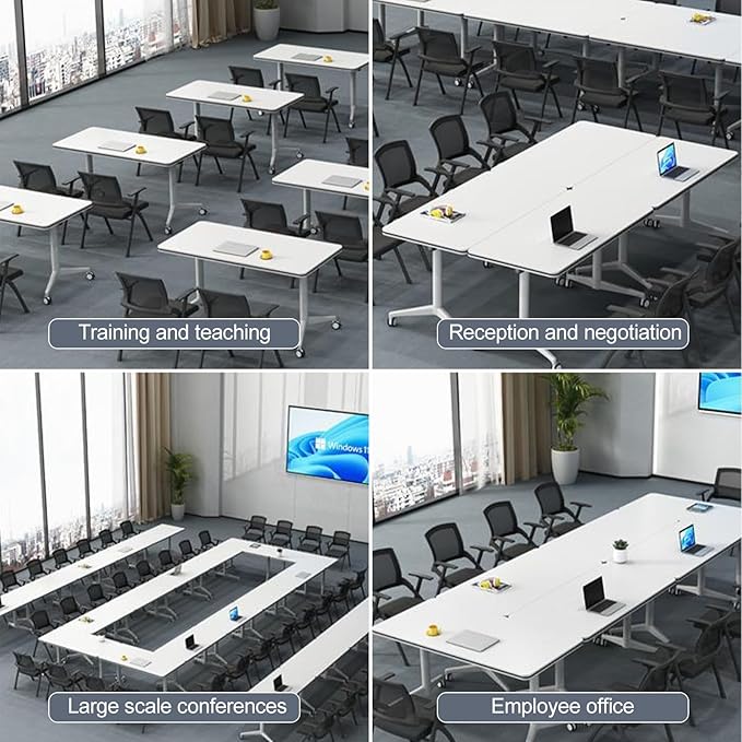 Folding Conference Room Table, Modern Mobile Training Table with Wheels, White Foldable Seminar Meeting Tables for Office Corporations (2pack 70.9in)