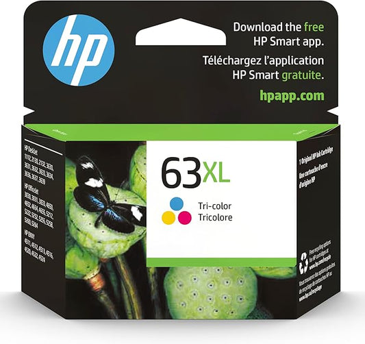 HP 63XL Tri-color High-yield Ink Cartridge | Works with Printer Series: DeskJet 1112, 2130, 3630; ENVY 4510, 4520; OfficeJet 3830, 4650, 5200 | Eligible for Instant Ink | F6U63AN