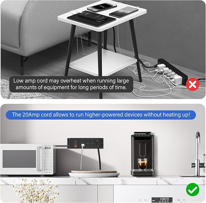 CCCEI 2PCS Heavy Duty Power Strip Surge Protector 20 AMP, 8 Outlets 12 Gauge Shop Garage Metal Multiple Outlets, 4 FT Extension Cord 5-15P Adapter High Amp 6-20R T-Slot 20a for Appliance Black.