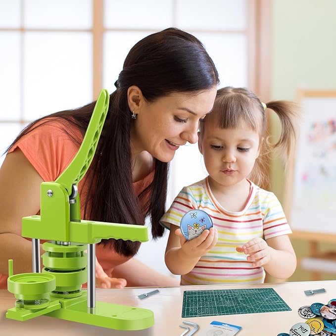 Button Maker Machine Multiple Sizes, DIY Pin Maker Button Press Machine 1.25+2.25+3 Inch, Removable Badge Press Kit with 300 Pcs 32mm+58mm+75mm Badge Supplies&Circle Cutter