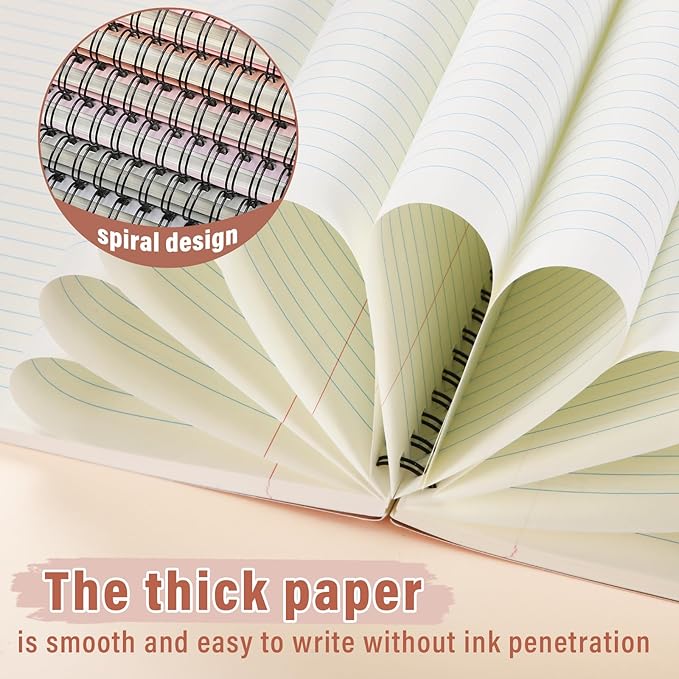 Glenmal 6 Pcs Spiral Notebook for Work A4 8.5 x 11'' College Ruled Spiral Journal Notebook Kraft Cover Ruled Paper, 120 Sheets 240 Pages for Office Study Supplies(Elegant Color)