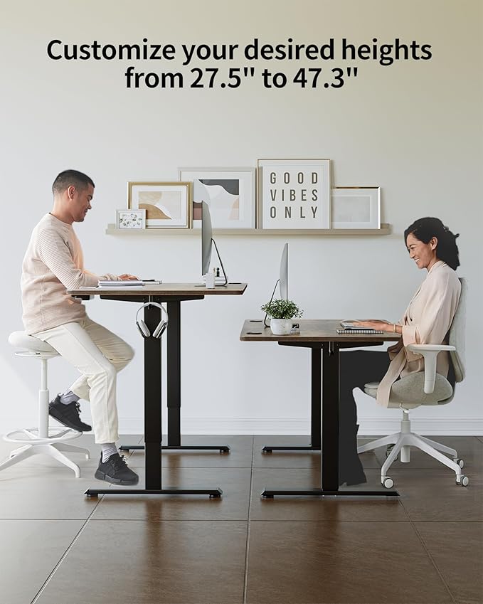 FEZIBO One-Piece Standing Desk Adjustable Height Stand up Home Office Desk, 55x24 Inch Electric Standing Computer Desk, with 4 Memory Presets, Fixable casters, Rustic Brown
