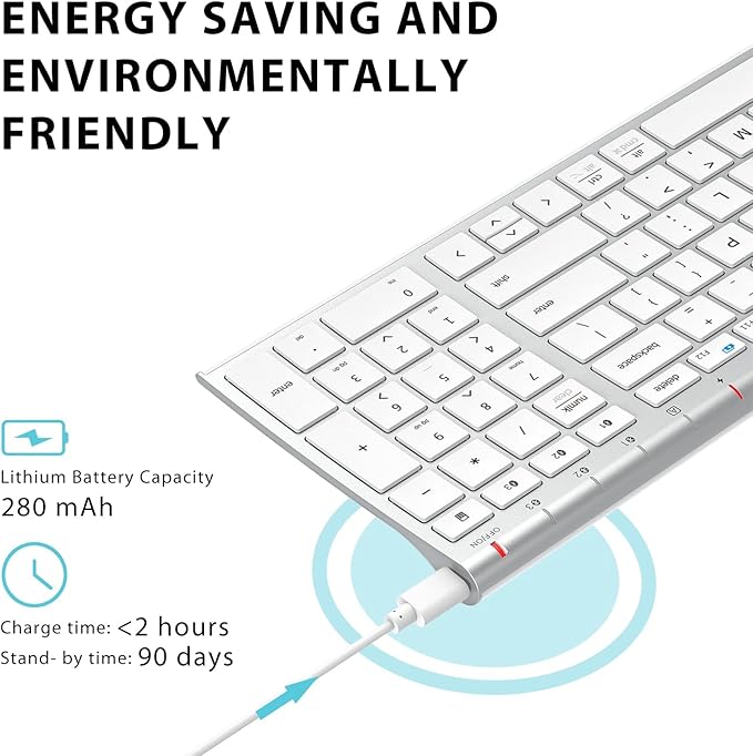 iClever BK10 Bluetooth Keyboard, Universal Bluetooth 5.1 Wireless Keyboard with Number Pad, Ergonomic Design, Multi-Device Compatibility, Stable Connection for Mac, iPad, iPhone, Android, Windows