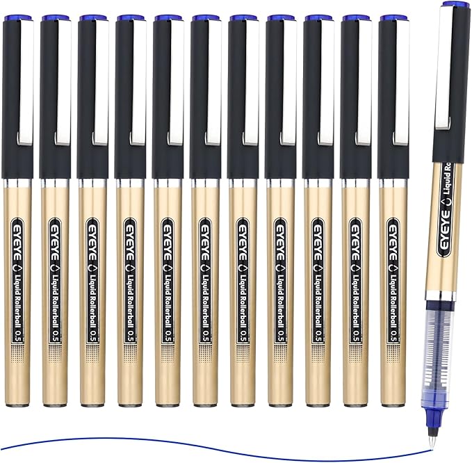 EYEYE 12 Pack 0.5mm Extra Fine Point Blue Rollerball Pens Quick Dry Liquid Ink, Smooth Writing Fine Tip Pens for Journaling, Note Taking, Office & School Supplies