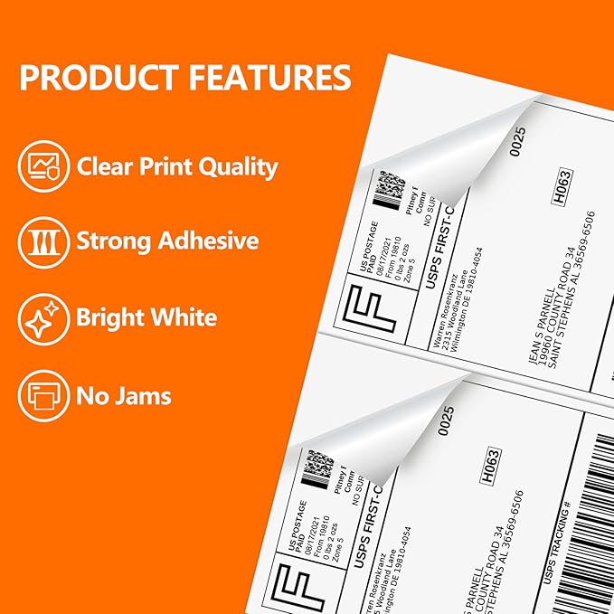 1000 Half Sheet Self Adhesive Shipping Labels, 8.5" x 5.5" Address Labels for Laser & Inkjet Printers(1000 labels-500 Sheet)