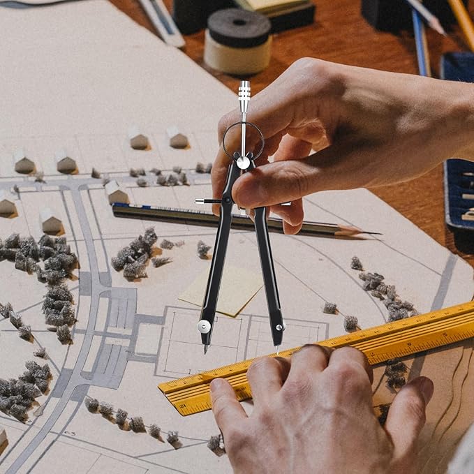 EBOOT Student Geometry Math Set, Drawing Compass and 6 Inch Clear Swing Arm Protractors 180 Degree Math Protractor (Black)