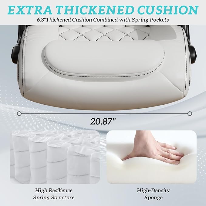 GYI O205P High Back Executive Office Chair, Big and Tall Office Chair 400LBS with Rubber Wheels,Ergonomic Adjustable Computer Desk Chairs with Padded Flip-up Armrests,Lumbar Support (White)