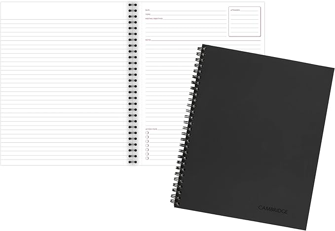 Cambridge Limited Business Notebook, Meeting Format, Legal Ruled Paper, 8-1/4" x 11", 80 Sheets, Flexible Soft Touch Cover, Wirebound, Gray (06132)