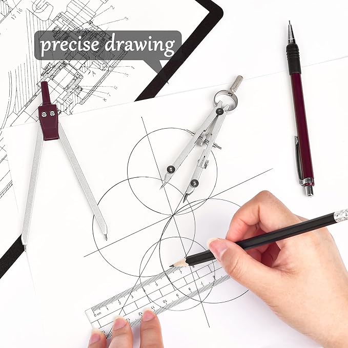 9Pcs Precision Geometry Set Metal Compass, Geometry Tool Tool Set with Shatterproof Storage Box, Circle Drafting Tool and Architecture, Drafting Kits for Engineers Students (Brown)