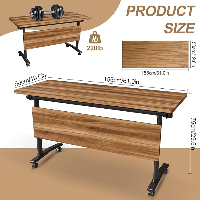 Conference Room Table with Flip-Top Design for Dynamic Meetings, Business Table Computer Desk with Heavy-Duty Frame,Foldable Seminar Meeting Tables for Home Office (6, C, 61IN)