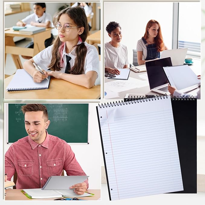10 Packs 8.5" x 11" Top Spiral Notebook with 3 Hole Punched Legal Pads College Ruled Notepad 50 Sheets Hard Cardboard Paper Wirebound Notepad for Office School Business (White)