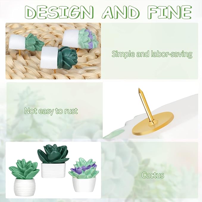 20 Pieces Cute Succulent Plants Decorative Push Pins Colorful Floret Thumbtacks for Photo Wall, Feature Wall, Whiteboard, Cork Board, Map, Bulletin Board, Office or Home (Three Assorted Styles)