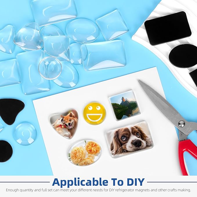 Glarks 72pcs Fridge Magnets Craft Set Round/Oval/Square/Heart/Rectangle Shape Ferrite Ceramic Magnets with Adhesive Backing and Transparent Glass Cabochons for Fridge Office Locker Whiteboard Making