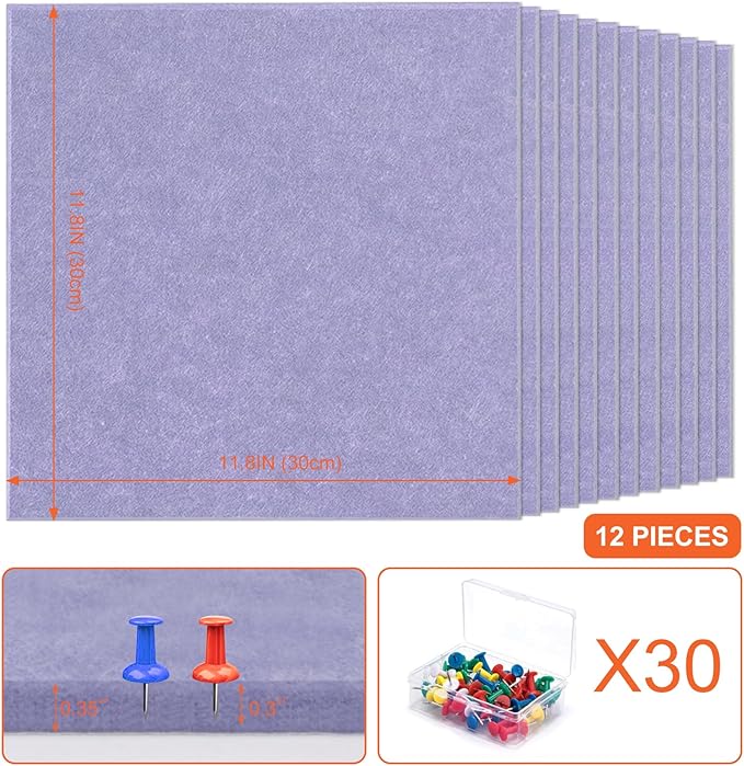 Cork Boards for Walls 48" x 36" Felt Board Alternative, 12 Pack Felt Wall Tiles Bulletin Board, Large Cork Board for Office Pin Board Tack Board Cork Boards