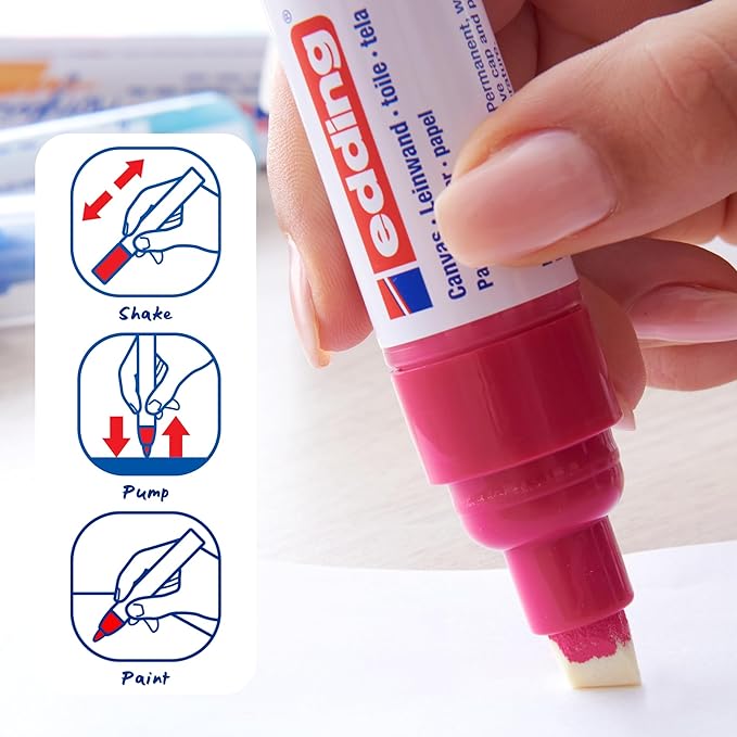 Edding Start Easy Set - Acrylic Paint Pens, Waterproof; Fine and Medium Nib, Incl. Postcard Pad - Set of 8 Pens - Nordic - For Canvas, Wood, Rock Painting