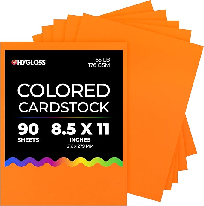 Hygloss Bright Orange Colored Cardstock - 8.5x11-Inch, 90 Sheets, 65 lb/ 176 gsm, Fade-Resistant, Acid-Free Color Card Stock Paper