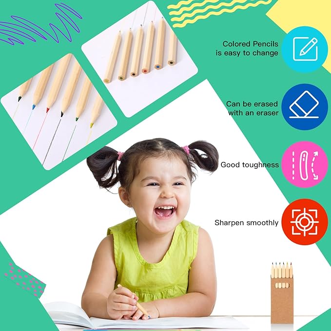 Faccito 150 Packs Mini Drawing Colored Pencils for Kids 3.5 Inch Portable Short Fat 6 Different color Pre Sharpened Pencils in Bulk for Children Painting Classroom School Supplies