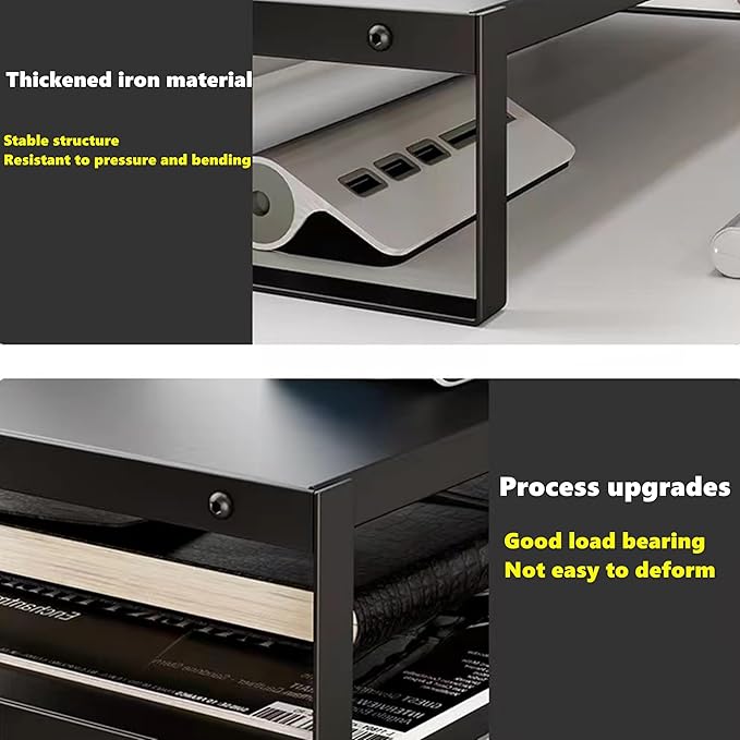 Adjustable Metal Monitor Stand - 11.6"-21.3" Ergonomic Desktop Riser for Computer/Laptop/TV, Heavy-Duty Office Shelf with Space-Saving Design (Black)