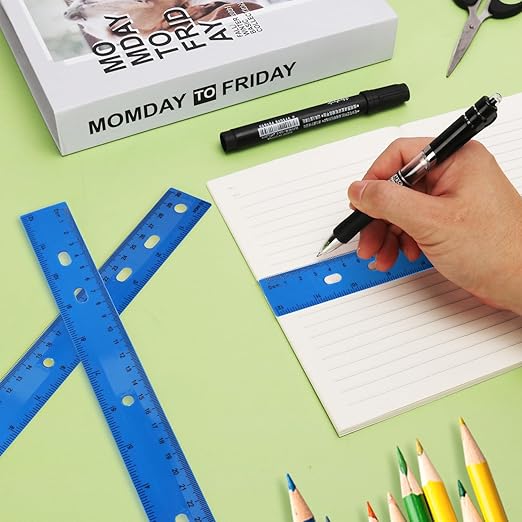 200 Pack 12-Inch Plastic Rulers Bulk, Blue Plastic Ruler, Ruler with Dual-Scale Measurement, Easy to Store, for Educational, Home, or Office and, Practical Use by KUKLIPJIM