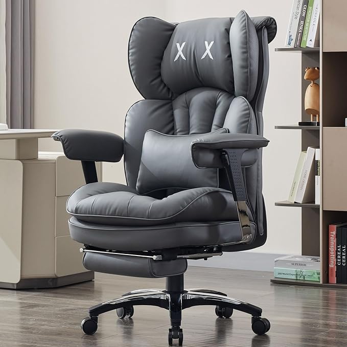 Efomao Big and Tall Office Chair with Footrest – High Back Computer Chair with Adjustable Armrests，Executive Office Chair with Wide Seat, Modern Desk Chair for Home Office, Gaming, or Study, Grey