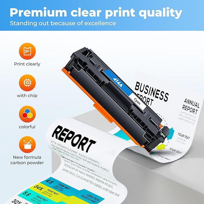 414A Toner Cartridges Compatible MFP M479fdw for HP 414A 414X Toner Compatible for Color Laser Jet Pro MFP M479fdw MFP M479fdn M454dw M454dn MFP M480f M455dn Printer, W2020A W2020X (4 Pack, with Chip)