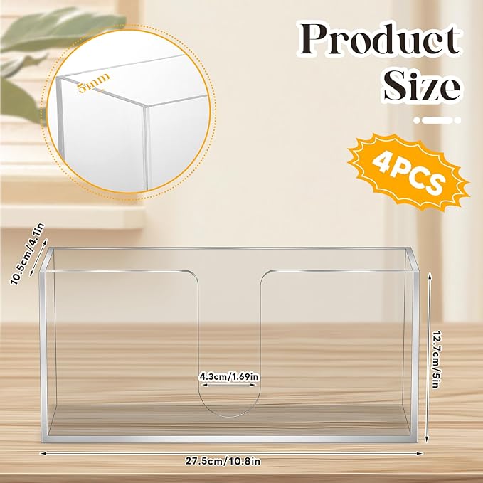 4Pack Acrylic Countertop Paper Towel Dispenser, Folded Paper Towel Dispenser Clear Trifold Napkin Holder, Suitable for Z-fold, C-fold or MultiFold Trifold Paper Towels for Bathroom Toilet and Kitchen