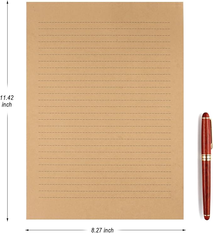 100pcs Vintage Kraft Stationary Paper 8.3 x 11.5 inch, A4 Sheets 120gsm Printable Lined Stationery Writing Letter Papers Bulk Set for Personalized Letters, Creative Poems, Lyrics, Office Notes