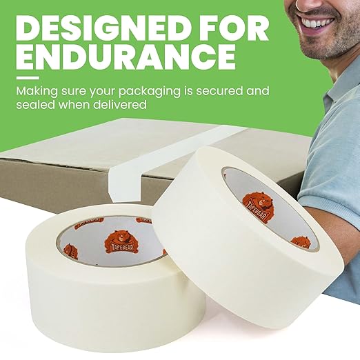 36Rolls Eco-Friendly Kraft Paper Tape 2Inch x 55Yard, White Paper Packing Tape, Biodegradable Recyclable Packaging Tape Self Adhesive Box Tape for Shipping, Sealing, Moving