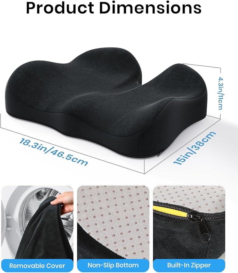 Benazcap Seat Cushion - Memory Foam Office Chair Cushion Seat Pad - Sciatica & Lower Back Pain Relief - Car Seat Cushions for Driving Seat Cushions