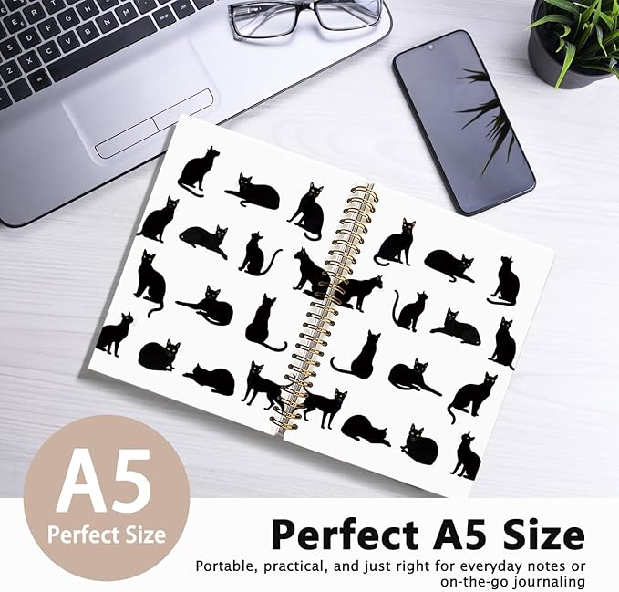 Cat Notebook, Cat Journal - Cat Gift Journal, Black Cat Spiral Notebook, Black Cat Gifts, Cat Notepad, Cat Stationary, College Ruled Spiral Notebook 80 Sheets -160 Pages 5.5x8.3 Inch