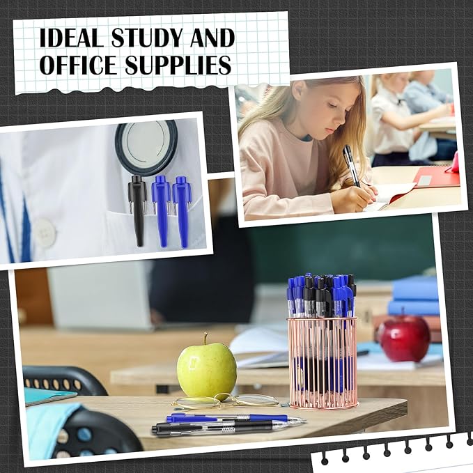 Fulmoon 100 Pcs Gel Ink Pens Retractable Ballpoint Medium Point 1.0 mm Ballpoint Smooth Writing Click Pens for Journal Writing Office Home(Black and Blue Ink)