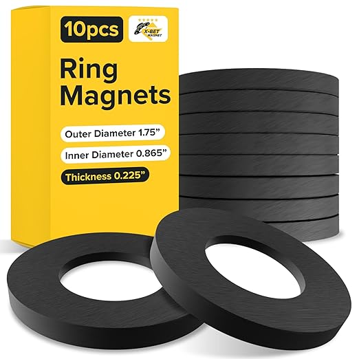 Heavy Duty Ring Magnets - Ultra Strong 1.75 Inch (44 mm) Magnets with Holes for DIY & Crafts - Space Organization Set for Home, Kitchen, Workshop (10 pcs)