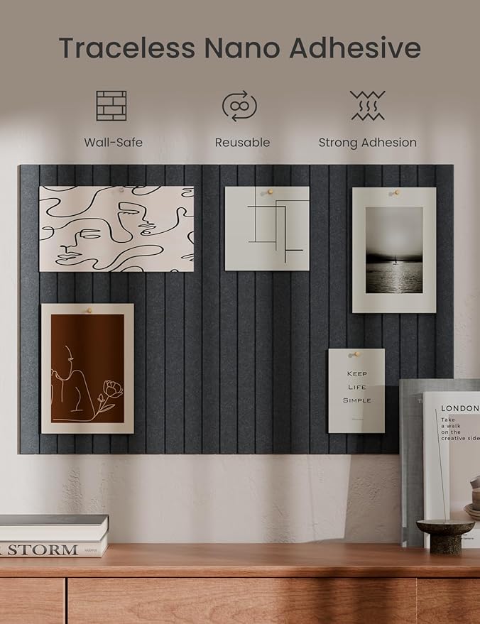 Bumusty Large Cork Board Alternative-36 x24 Felt Bulletin Board, with 30 Pushpins, 40 Adhesive Tabs, 6-Pack Slat Wall Paneling, Cork Boards for Office Push Pin Board Felt Board-Deep Charcoal Blue