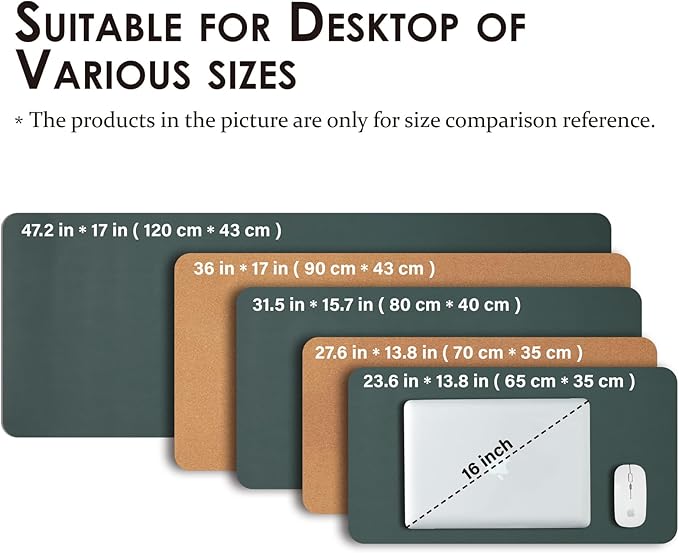 Cork Desk Mat - Dual-Sided Desk Pad for Office and Home - Desk Organization and Accessories - Ideal for Large Mouse Pad and Desk Mats on Top of Desks(Dark Green,27.6"x 13.8")